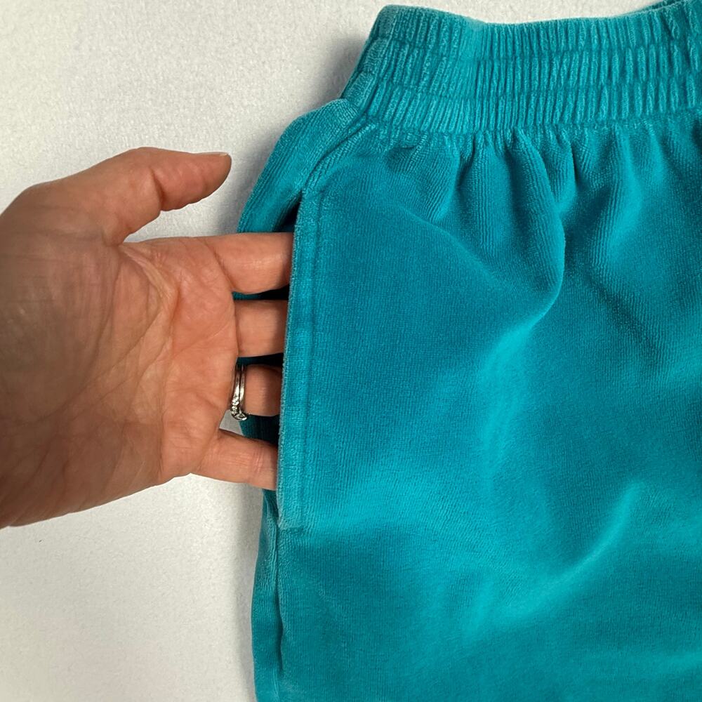 VTG Velour Tracksuit Set Teal Green Crown Fleur De Lis Embroidery Loungewear Med - Picture 7 of 11